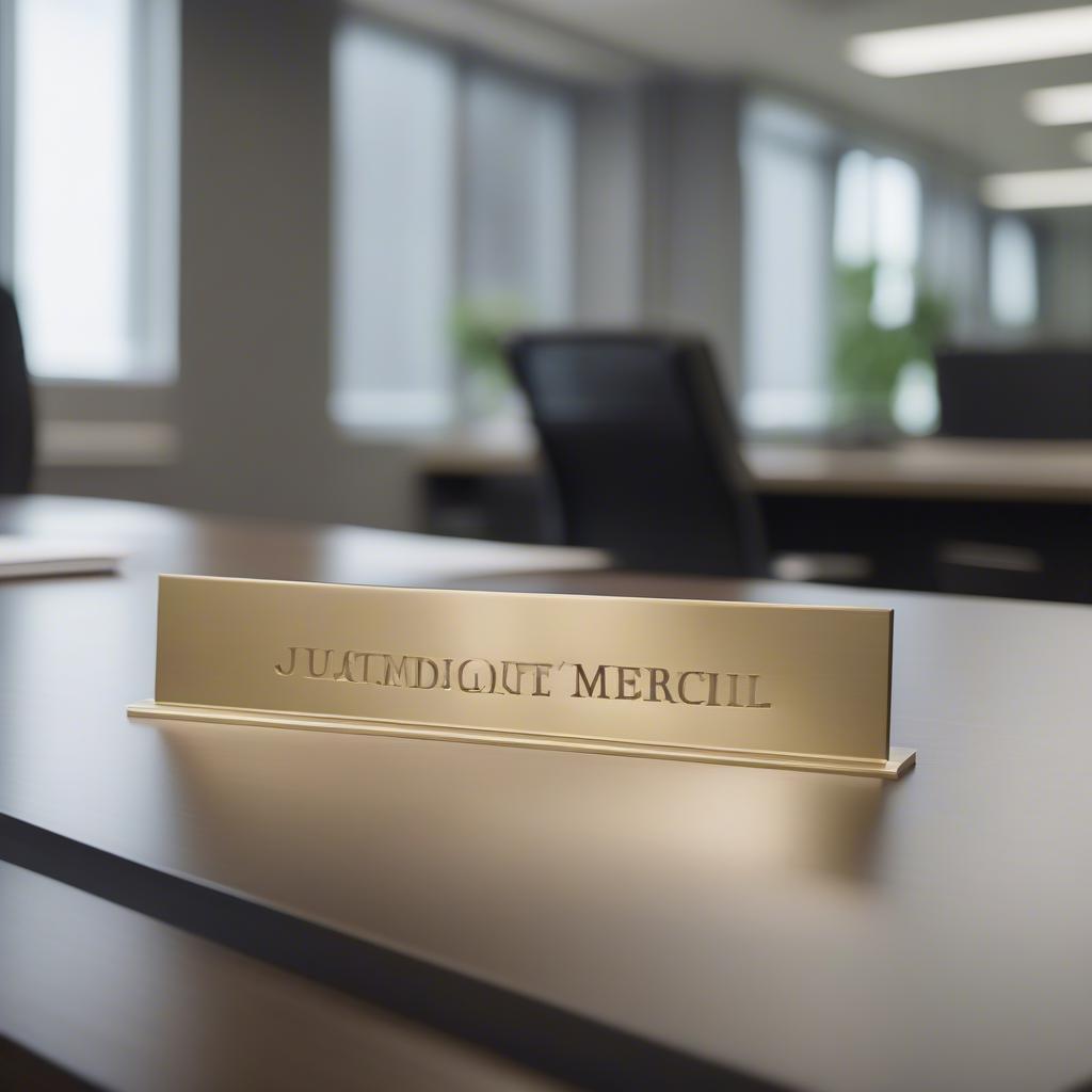 Brass Company Sign on Desk