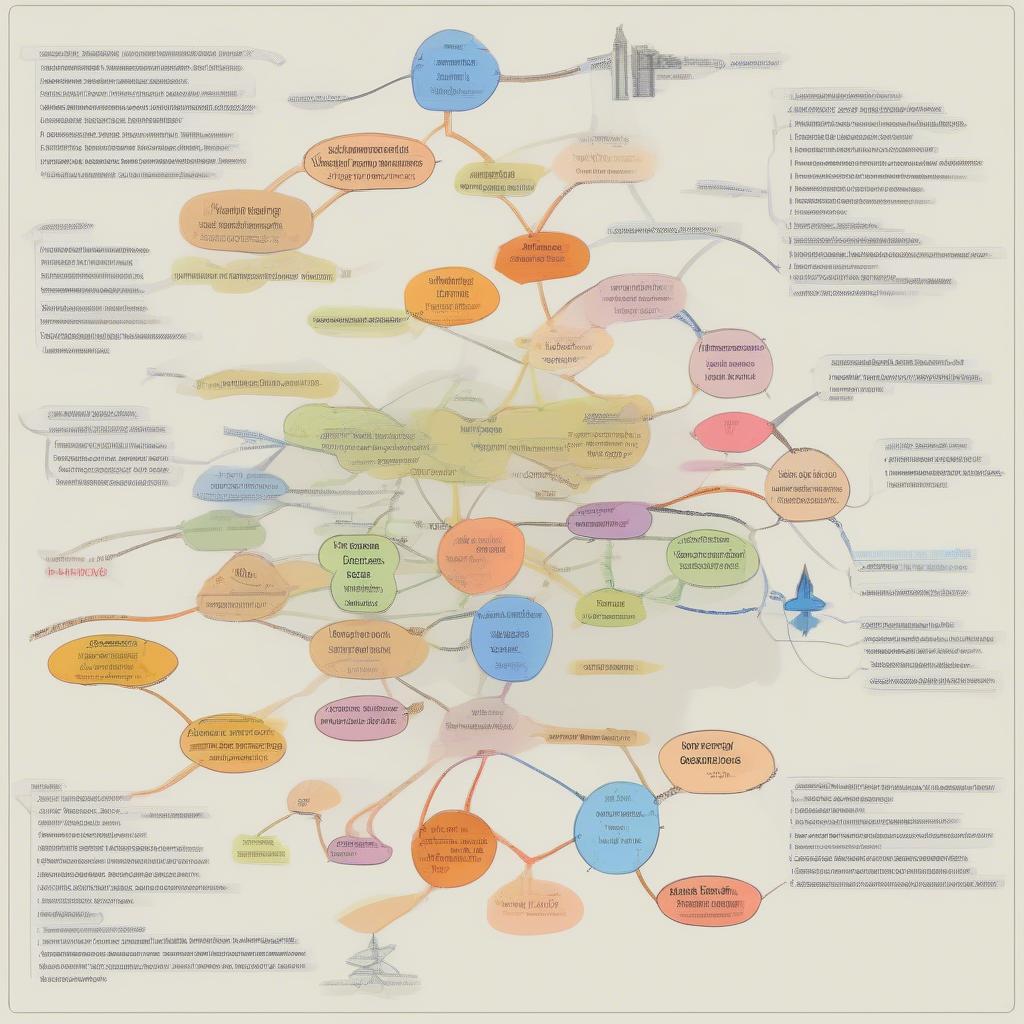 Phạm vi kiến thức lý thuyết A1: Sơ đồ mindmap thể hiện các chủ đề chính trong phần thi lý thuyết A1, bao gồm luật giao thông, kỹ thuật lái xe và xử lý tình huống.